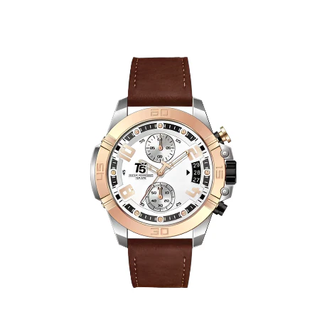 T5 Brown Leather Strap White Dial Chronograph Quartz Watch for Gents - H3637G-F