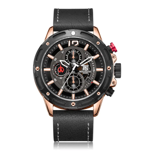 T5 Grey Leather Strap Grey Dial Chronograph Quartz Watch for Gents - H3639G-C