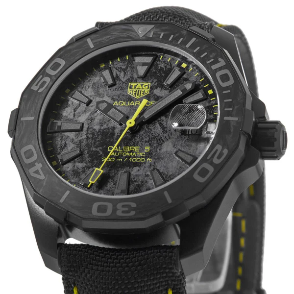 Tag Heuer Aquaracer Calibre 5 Black NATO Strap Carbon Dial Automatic Watch for Gents- WBD218B.FC6446 - Image 3