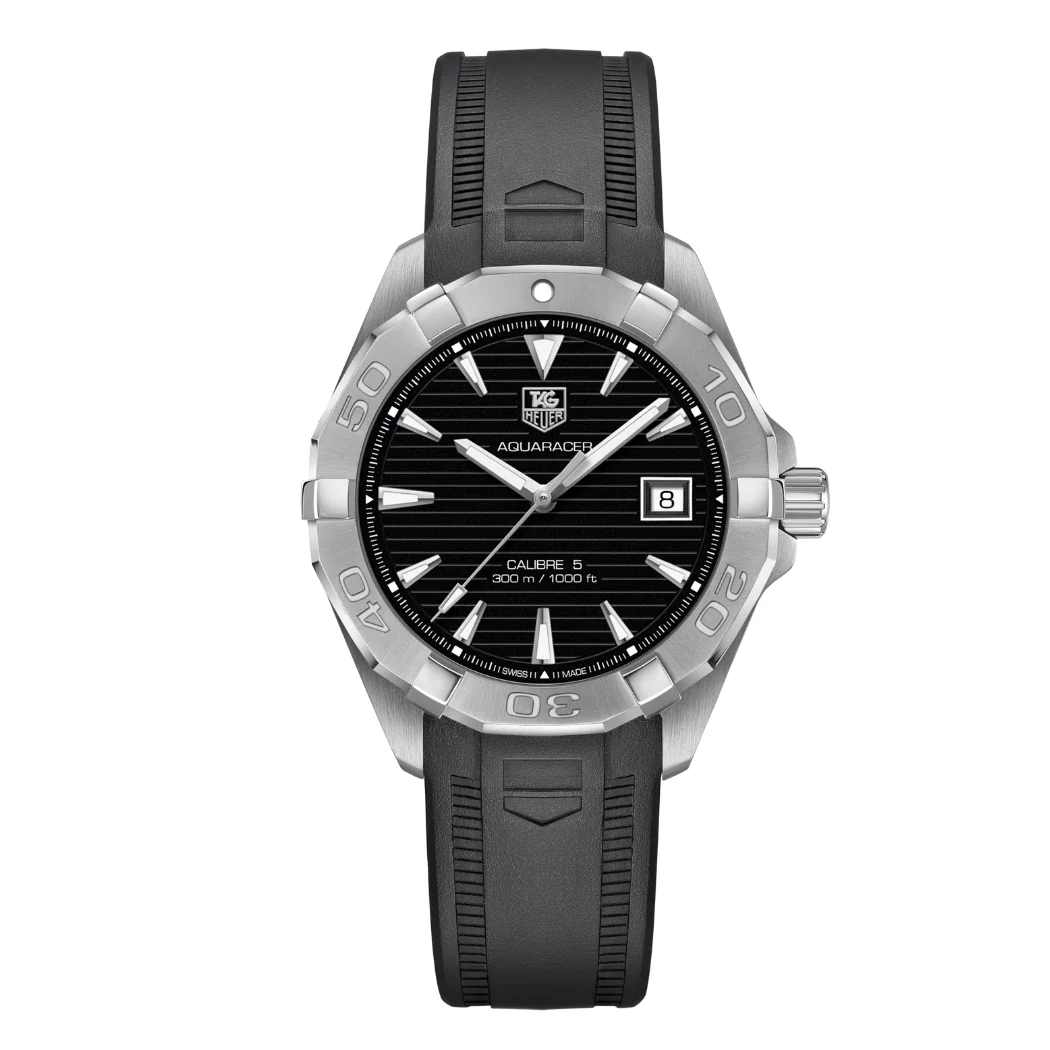 Tag Heuer Aquaracer Calibre 5 Black Silicone Strap Black Dial Automatic Watch for Gents - WAY2113.FT8021