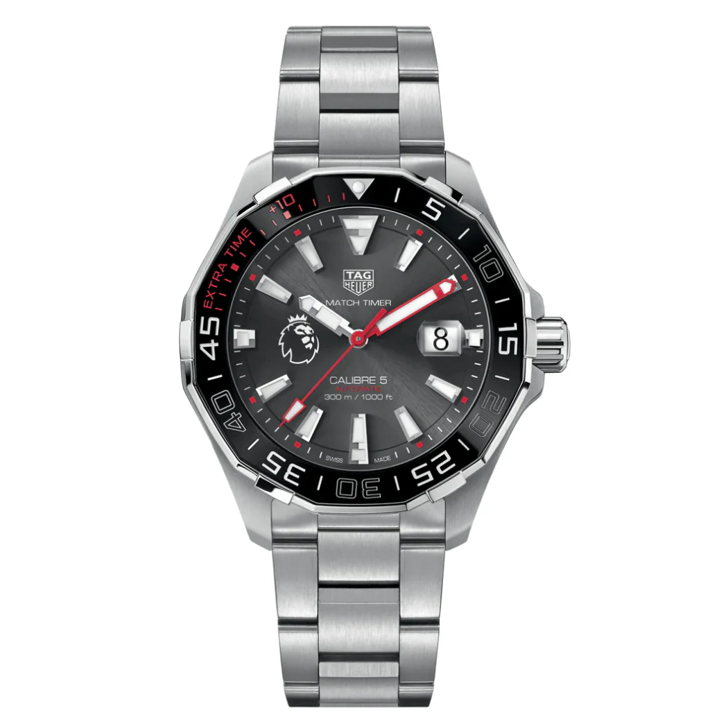 Tag Heuer Aquaracer Calibre 5 Premiere League Edition Silver Stainless Steel Black Dial Automatic Watch for Gents - WAY201D.BA0927