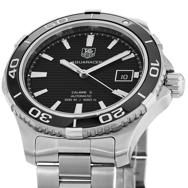Tag Heuer Aquaracer Calibre 5 Silver Stainless Steel Black Dial Automatic Watch for Gents - WAK2110.BA0830 - Image 2