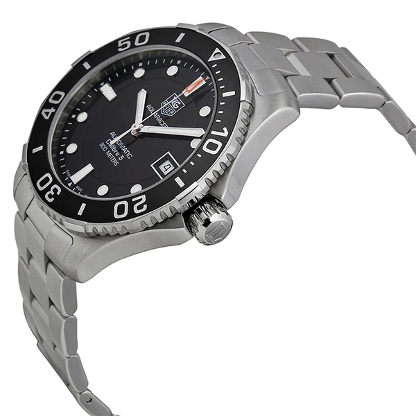 Tag Heuer Aquaracer Calibre 5 Silver Stainless Steel Black Dial Automatic Watch for Gents- WAN2110.BA0822 - Image 2