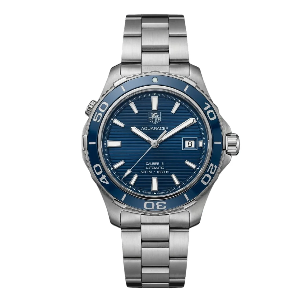 Tag Heuer Aquaracer Calibre 5 Silver Stainless Steel Blue Dial Automatic Watch for Gents - WAK2111.BA0830