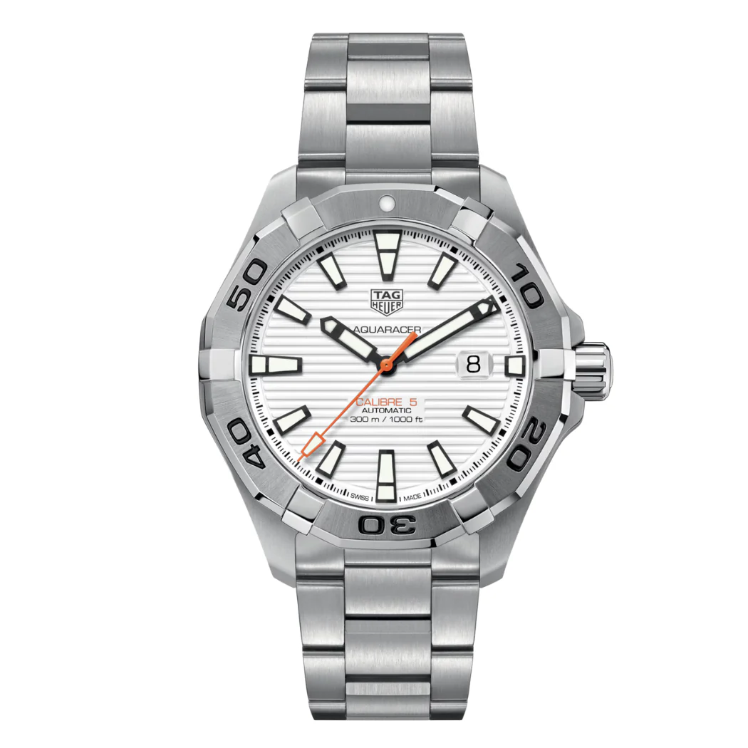 Tag Heuer Aquaracer Calibre 5 Silver Stainless Steel White Dial Automatic Watch for Gents - WAY2013BA0927