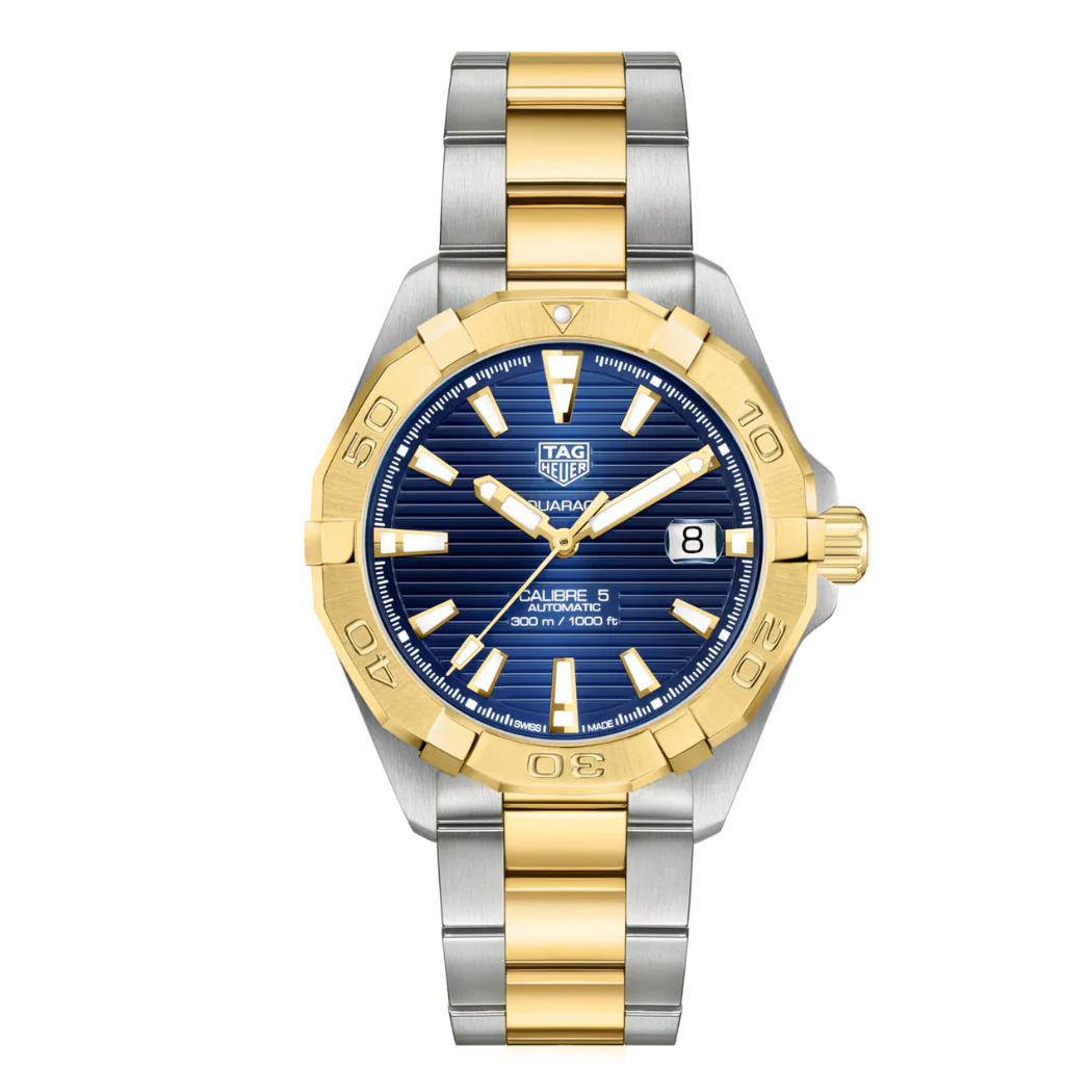 Tag Heuer Aquaracer Calibre 5 Two-tone Stainless Steel Navy Blue Dial Automatic Watch for Gents- WBD2120.BB0930