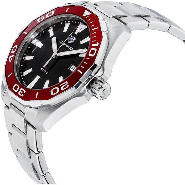 Tag Heuer Aquaracer Silver Stainless Steel Black Dial Quartz Watch for Gents - WAY101BBA0746 - Image 2