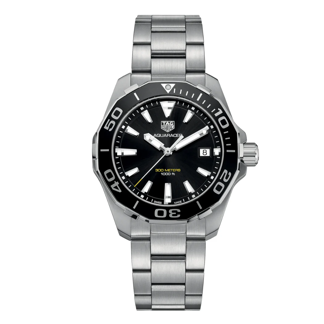 Tag Heuer Aquaracer Silver Stainless Steel Black Dial Quartz Watch for Gents - WAY111ABA0928