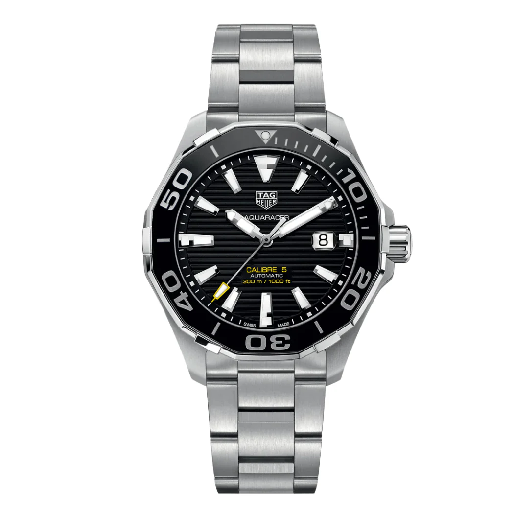 Tag Heuer Aquaracer Silver Stainless Steel Black Dial Quartz Watch for Gents - WAY201ABA0927