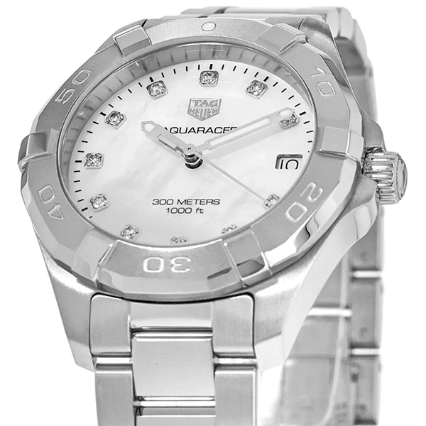 Tag Heuer Aquaracer Silver Stainless Steel White Mother of Pearl Dial Quartz Watch for Ladies- WBD1314.BA0740 - Image 3
