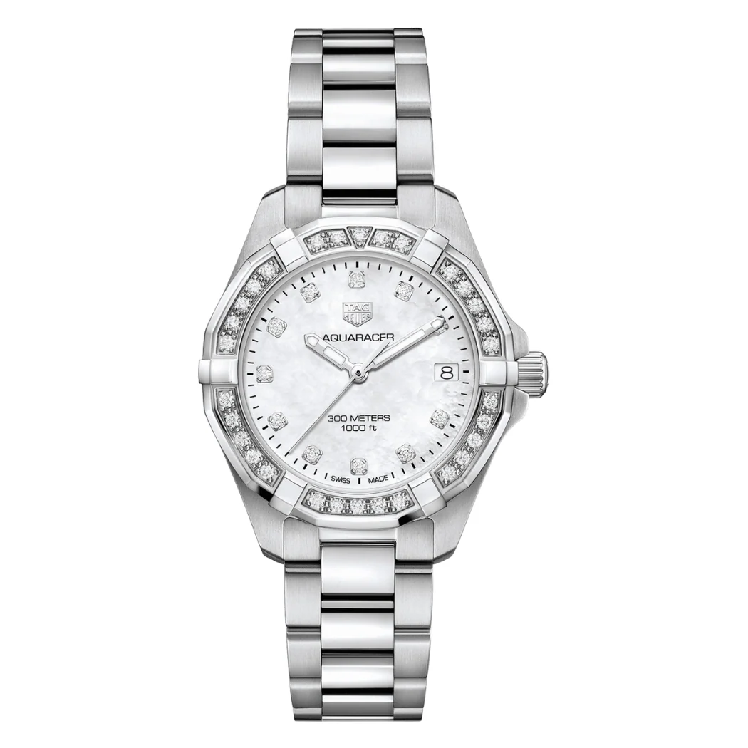 Tag Heuer Aquaracer Silver Stainless Steel White Mother of Pearl Dial Quartz Watch for Ladies - WBD1315.BA0740