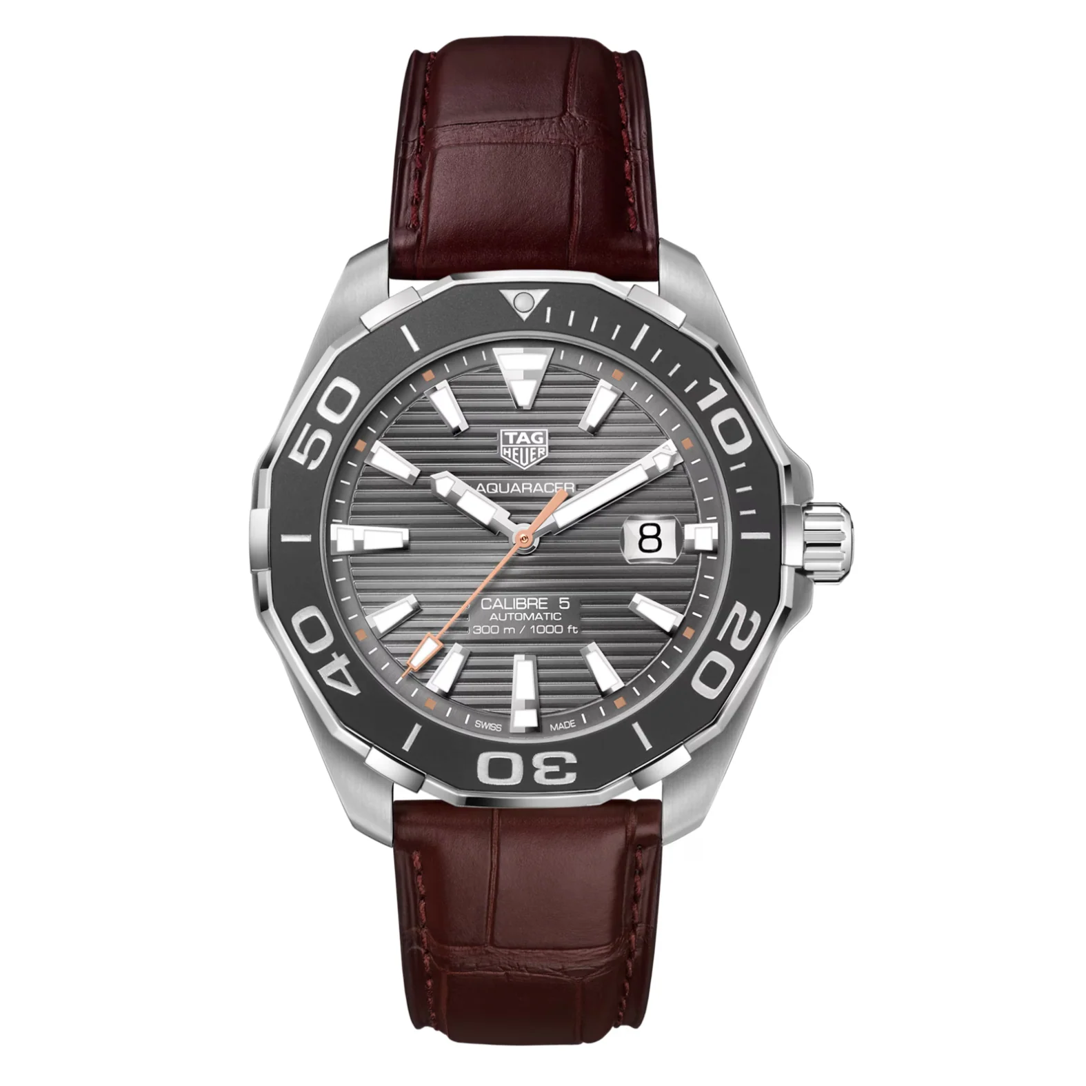 Tag Heuer Calibre 5 Brown Leather Strap Grey Dial Automatic Watch for Gents - WAY201M.FC6474 - Image 3