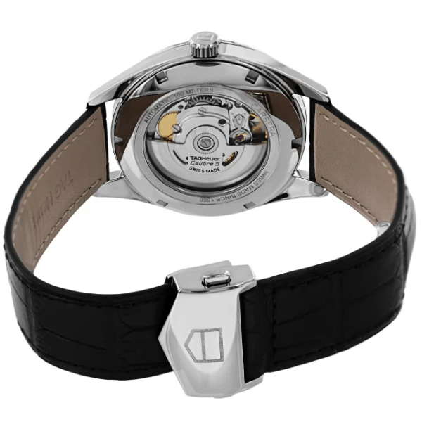 Tag Heuer Carrera Calibre 5 Black Leather Strap Black Dial Automatic Watch for Gents - WAR201C.FC6266 - Image 2