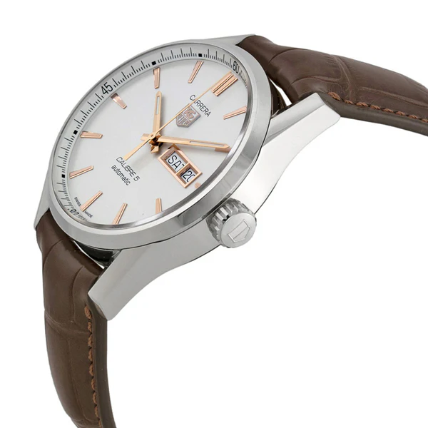 Tag Heuer Carrera Calibre 5 Brown Leather Strap White Dial Automatic Watch for Gents - WAR201DFC6291 - Image 2
