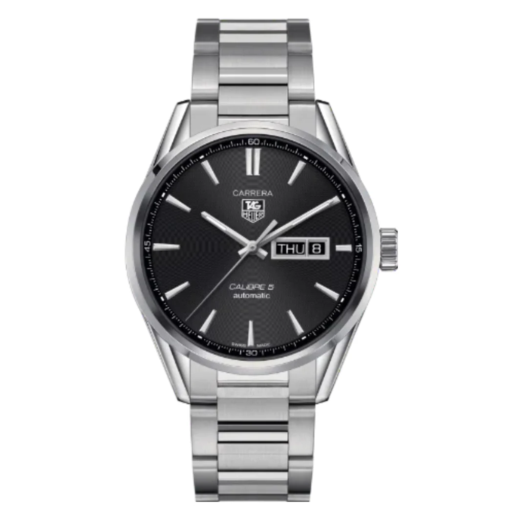 Tag Heuer Carrera Calibre 5 Silver Stainless Steel Black Dial Automatic Watch for Gents - WAR201A.BA0723 - Image 3