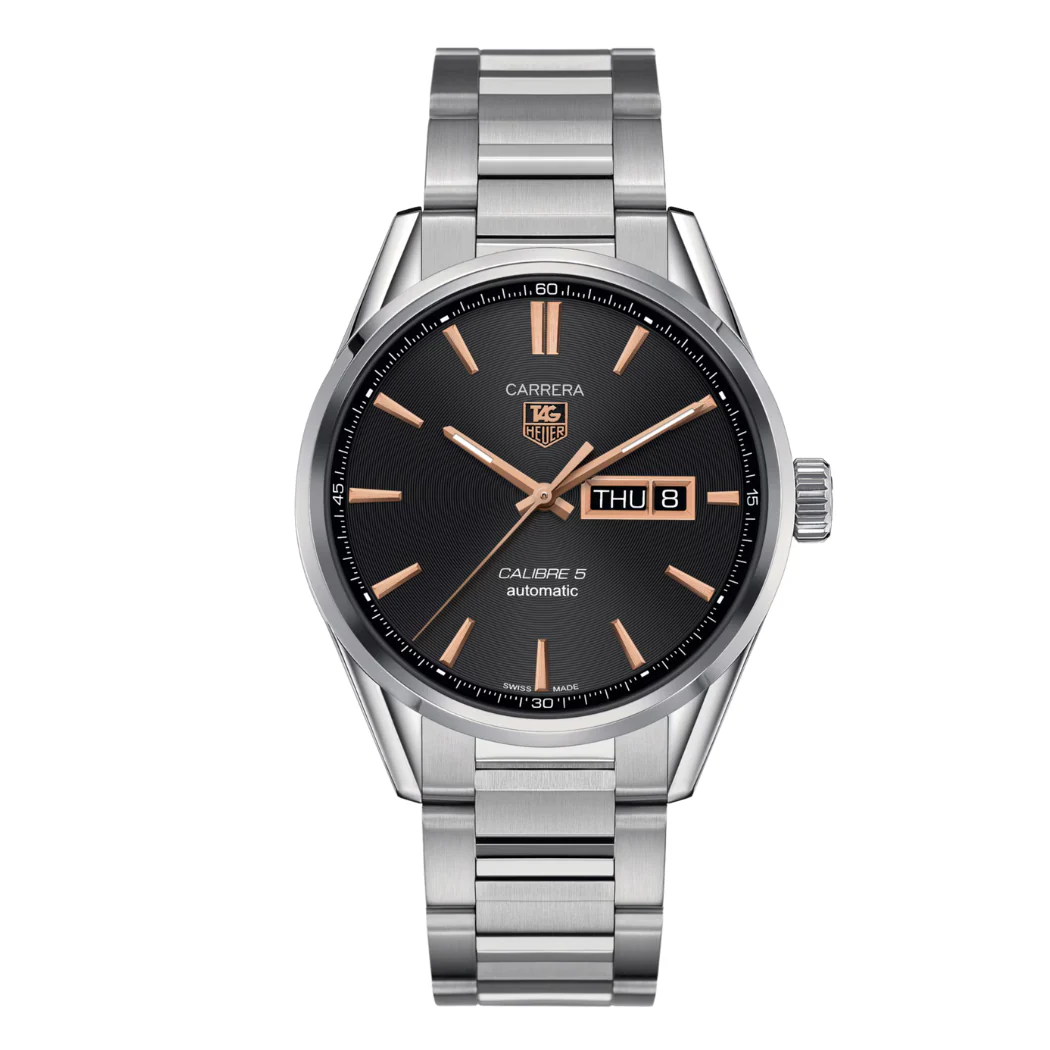 Tag Heuer Carrera Calibre 5 Silver Stainless Steel Black Dial Automatic Watch for Gents - WAR201CBA0723