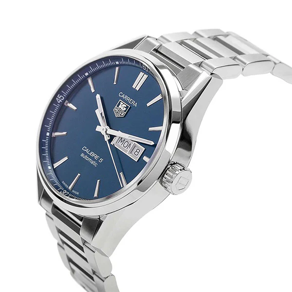 Tag Heuer Carrera Calibre 5 Silver Stainless Steel Blue Dial Automatic Watch for Gents - WAR201EBA0723 - Image 2