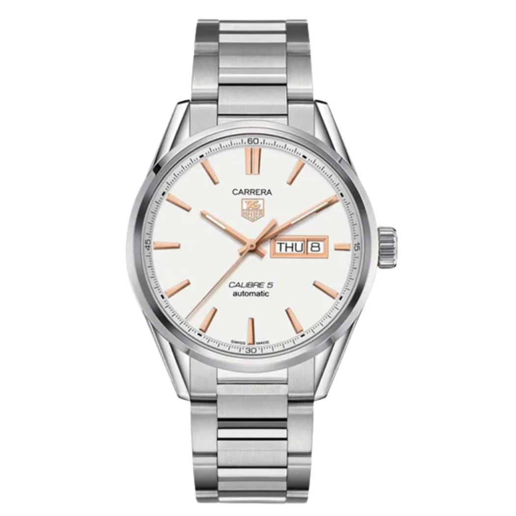 Tag Heuer Carrera Calibre 5 Silver Stainless Steel Silver Dial Automatic Watch for Gents- WAR201D.BA0723