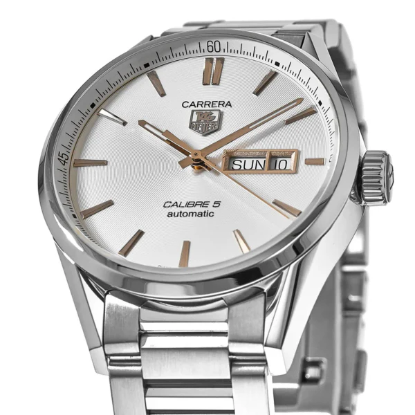 Tag Heuer Carrera Calibre 5 Silver Stainless Steel White Dial Automatic Watch for Gents - WAR201D.BA0723 - Image 2