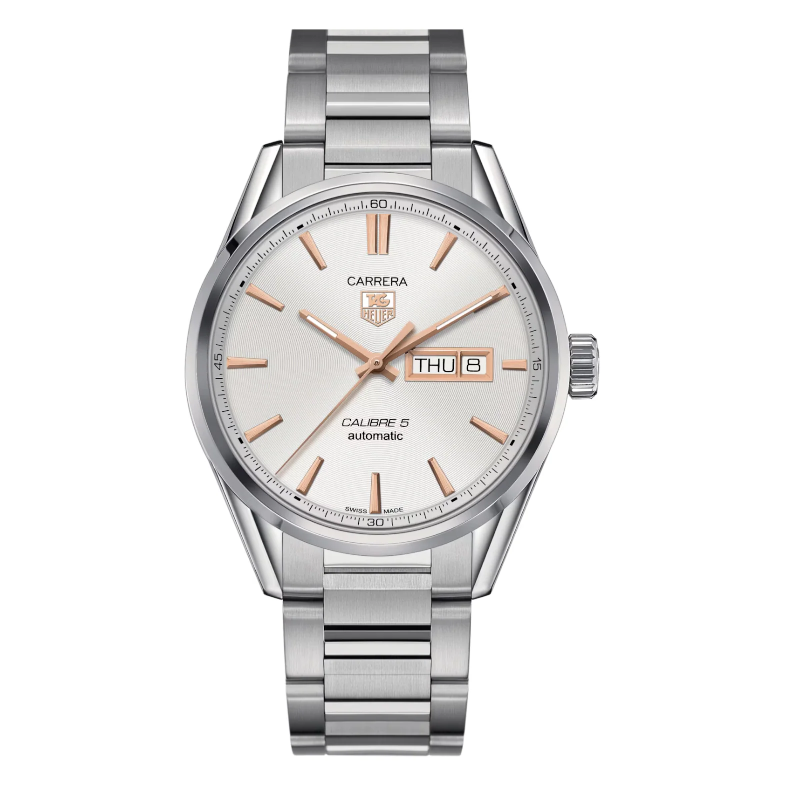 Tag Heuer Carrera Calibre 5 Silver Stainless Steel White Dial Automatic Watch for Gents - WAR201D.BA0723 - Image 3