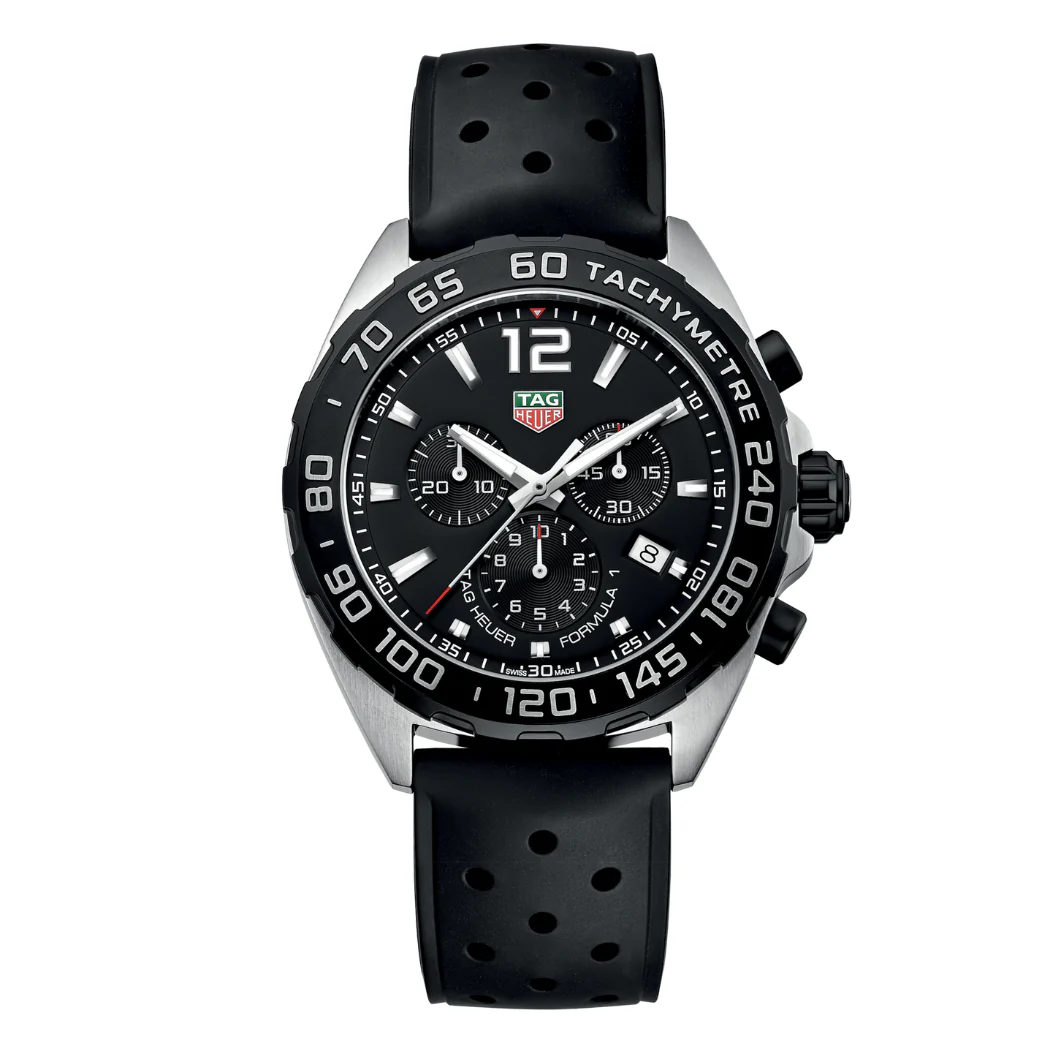 Tag Heuer Formula 1 Black Rubber Strap Black Dial Chronograph Quartz Watch for Gents - CAZ1010FT8024