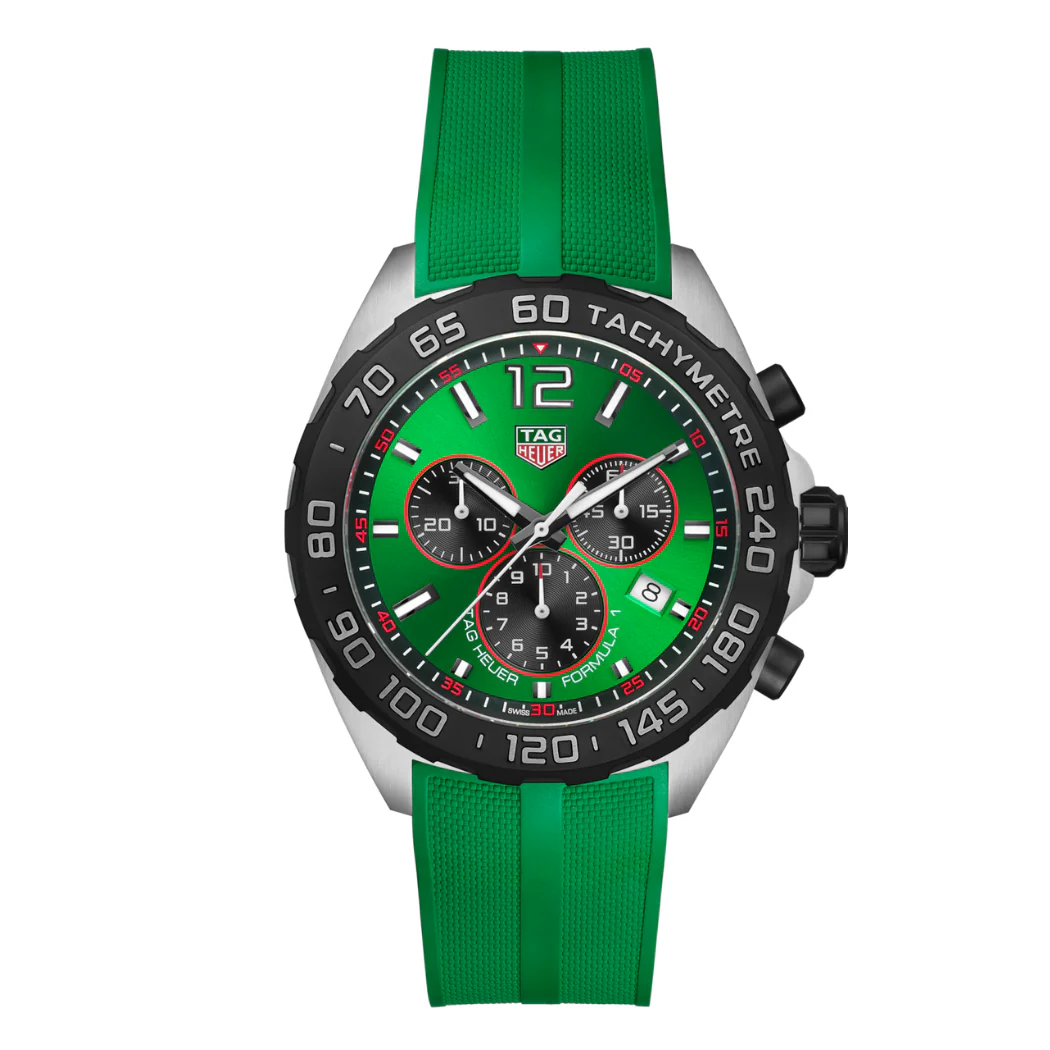 Tag Heuer Formula 1 Green Silicone Strap Green Dial Chronograph Quartz Watch for Gents - CAZ101AP.FT8056