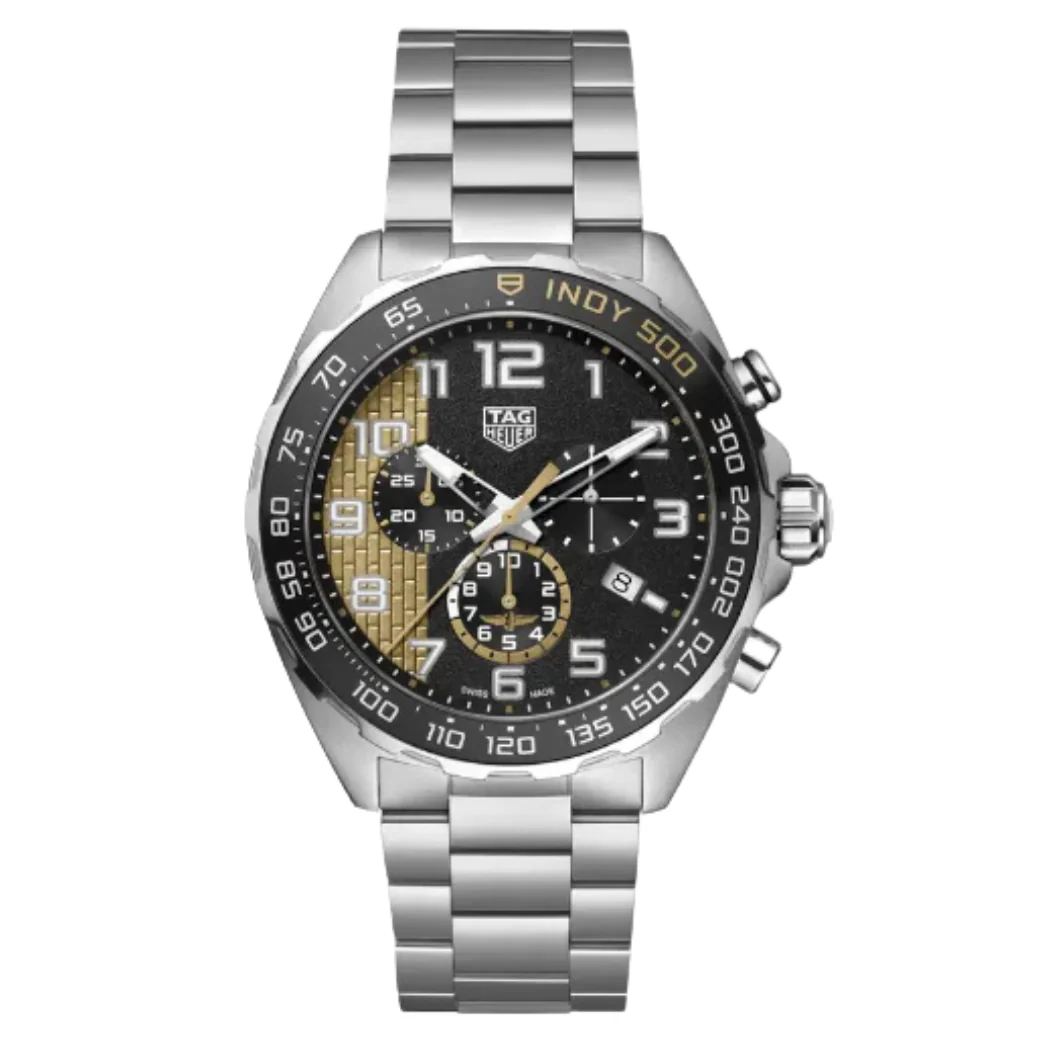Tag Heuer Formula 1 Indy 500 Silver Stainless Steel Black Dial Chronograph Quartz Watch for Gents - CAZ101AU.BA0842
