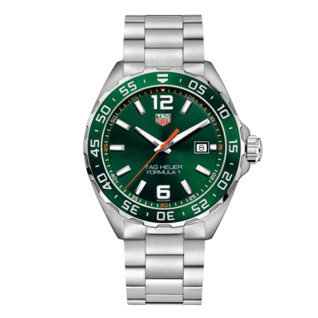 Tag Heuer Formula 1 Limited Edition Silver Stainless Steel Green Dial Quartz Watch for Gents- WAZ1017.BA0842