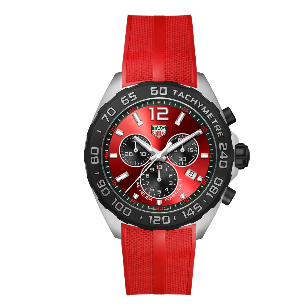 Tag Heuer Formula 1 Red Silicone Strap Red Dial Chronograph Quartz Watch for Gents - CAZ101AN.FT8055