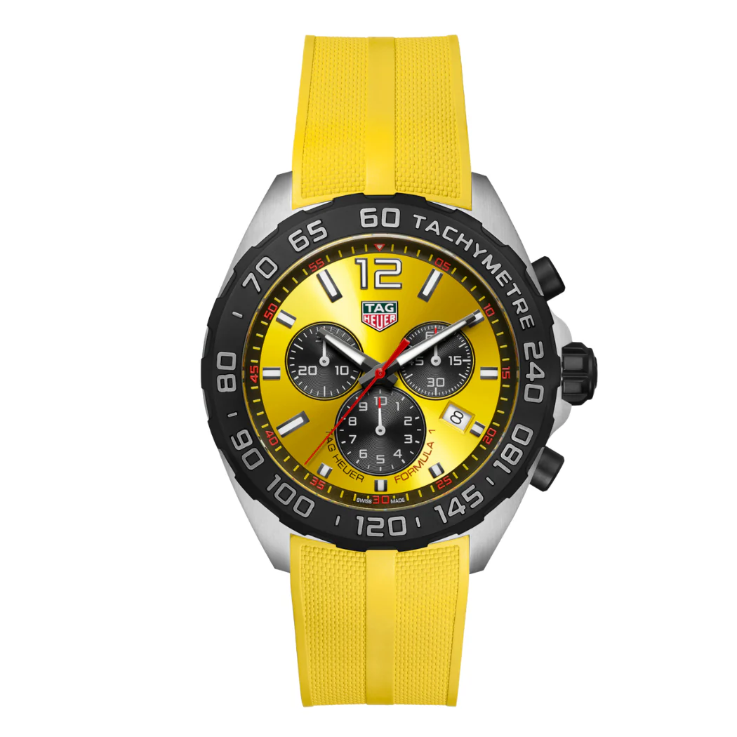 Tag Heuer Formula 1 Yellow Silicone Strap Yellow Dial Chronograph Quartz Watch for Gents - CAZ101AM.FT8054