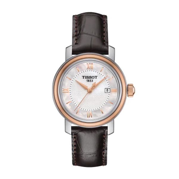 Tissot Bridgeport Brown Leather strap Mother of pearl Dial Quartz Watch for Ladies - T-0970102611800