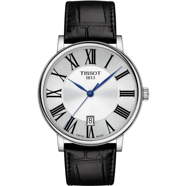 Tissot Carson Premium Black Leather Strap Silver Dial Quartz Watch for Men's - T122.410.16.033.00
