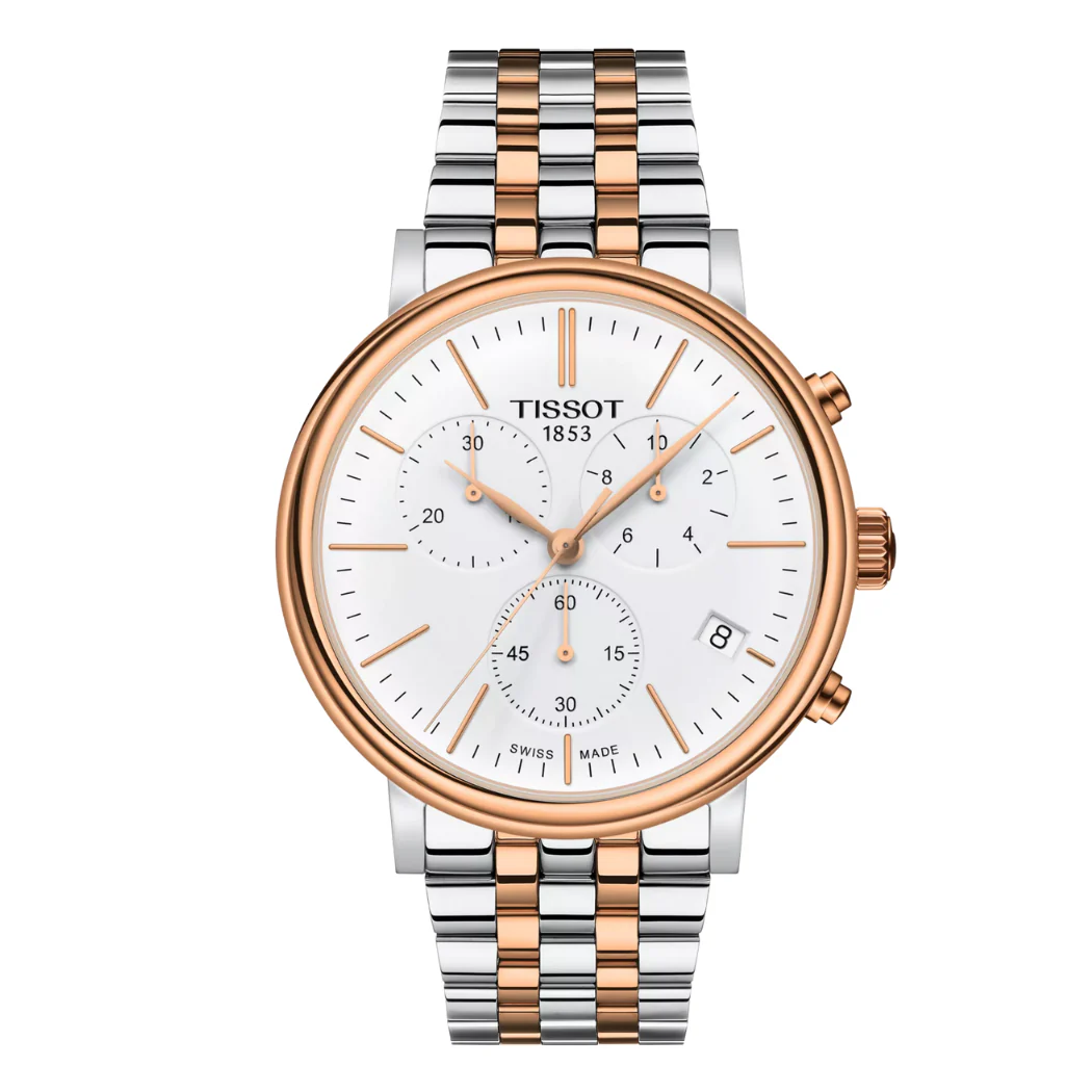 Tissot Carson Premium Two-tone Stainless Steel White Dial Chronograph Quartz Watch for Men's - T122.417.22.011.00
