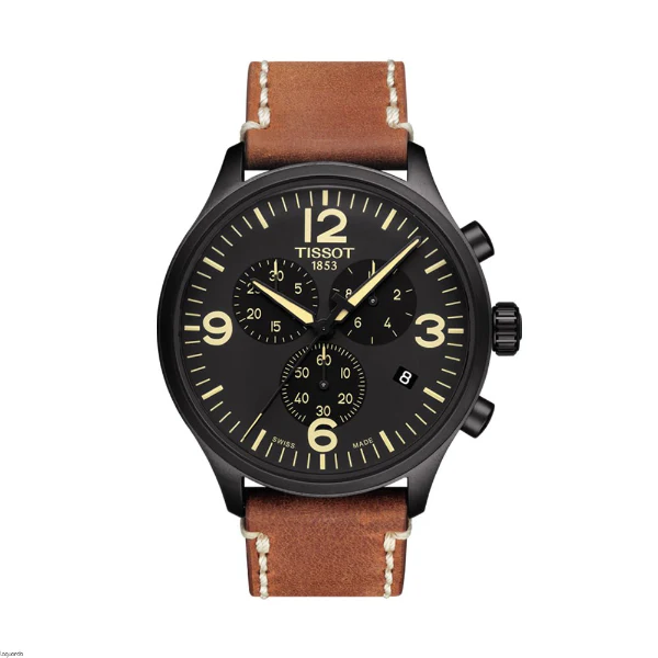 Tissot Chrono XL Beige Leather Black Dial Quartz Watch for Men's- T 116.617.36.057.00