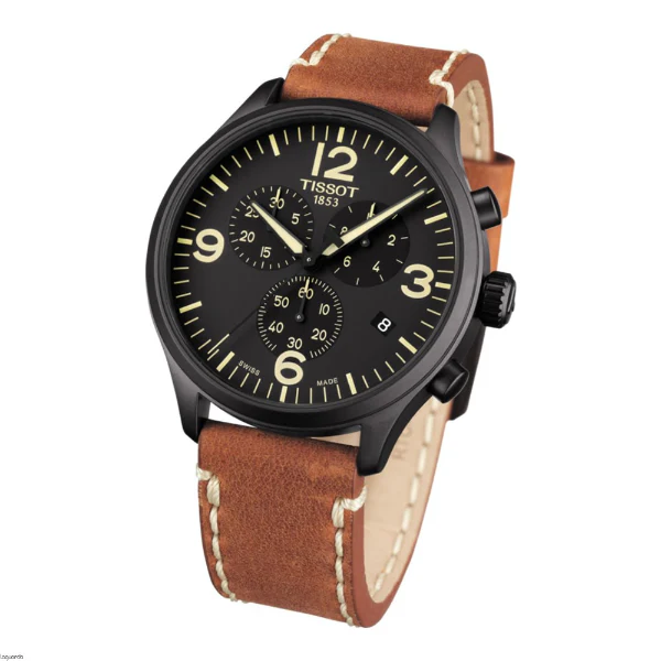 Tissot Chrono XL Beige Leather Black Dial Quartz Watch for Men's- T 116.617.36.057.00 - Image 2
