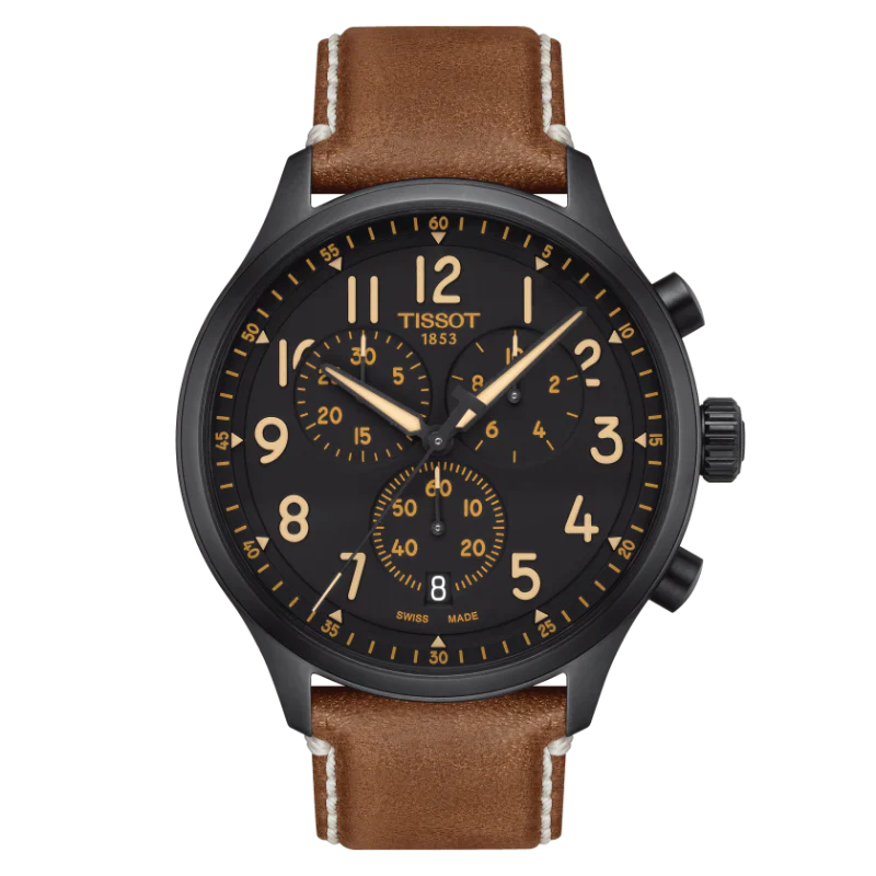 Tissot Chrono XL Brown Leather Strap Black Dial Chronograph Quartz Watch for Gents - T116.617.36.052.03