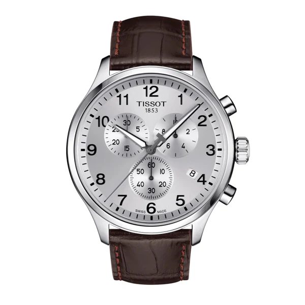Tissot Chrono XL Classic Brown Leather strap Silver Dial Chronograph Quartz Watch for Men's - T-1166171603700