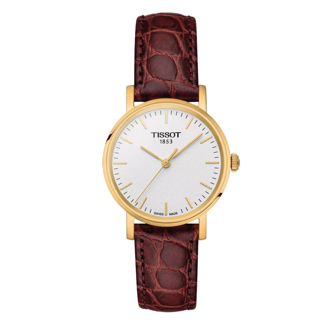 Tissot Classic Contemporary Brown Leather Strap Silver Dial Quartz Watch for Ladies - T1092103603100