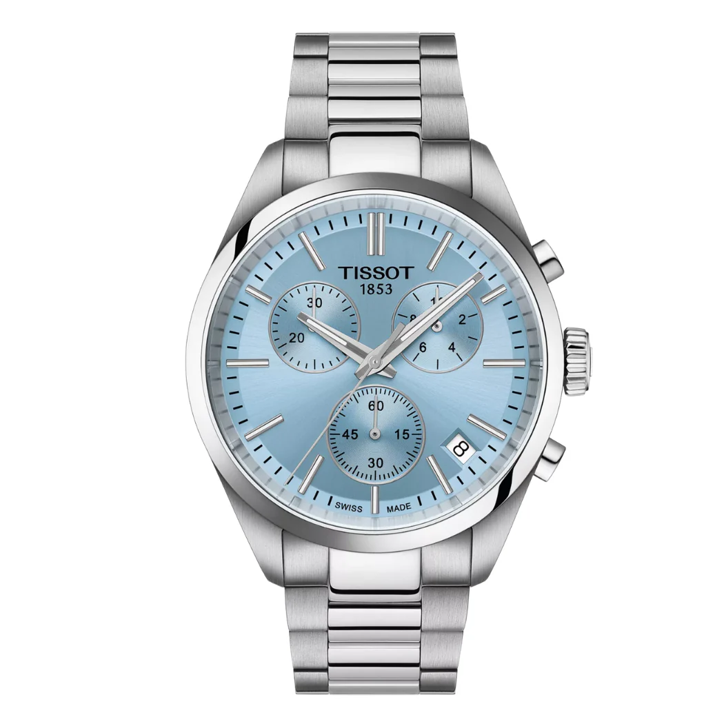 Tissot Classic Contemporary Silver Stainless Steel Ice Blue Dial Chronograph Quartz Watch for Gents - T150.417.11.351.00