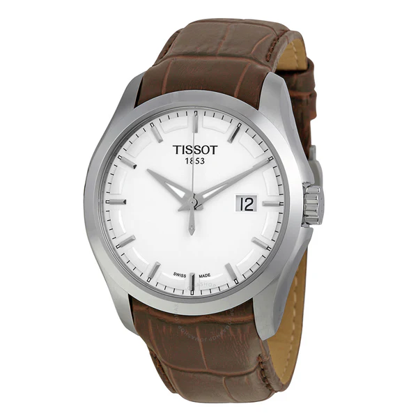 Tissot Couturier Brown Leather strap Silver Dial Quartz Watch for Men's - T-0354101603100