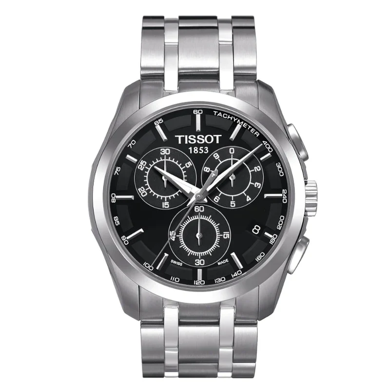 Tissot Couturier Silver Stainless Steel Black Dial Chronograph Quartz Watch for Gents - T035,617.11.051.00