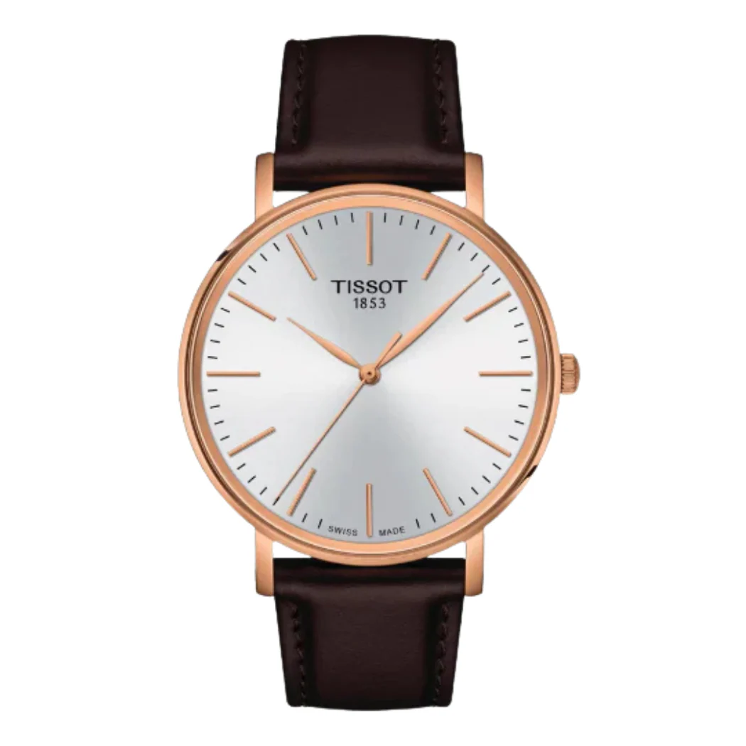 Tissot everytime Brown Leather Strap Silver Dial Quartz Watch for Men's - T143.410.36.011.00