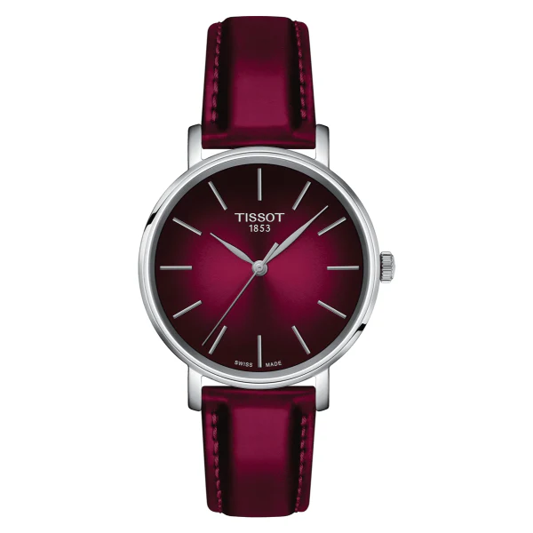 Tissot everytime Claret Leather Strap Claret Dial Quartz Watch for Ladies - T143.210.17.331.00