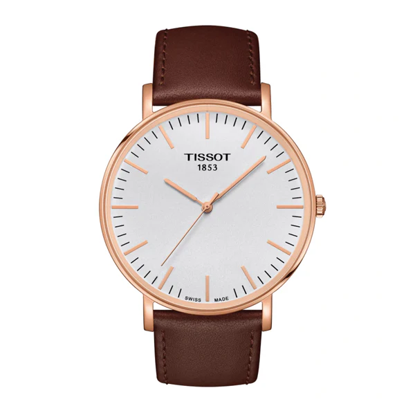 Tissot everytime Medium Brown Leather strap White Dial Quartz Watch for Men's - T-1096103603100