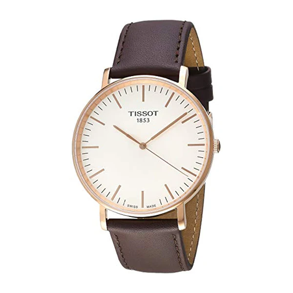 Tissot everytime Medium Brown Leather strap White Dial Quartz Watch for Men's - T-1096103603100 - Image 2