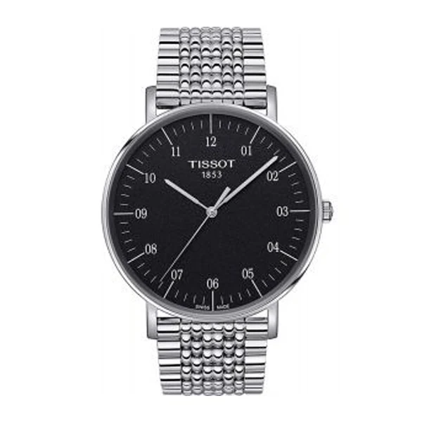 Tissot everytime Medium Silver Stainless Steel Black Dial Quartz Watch for Men's - T-1096101107700