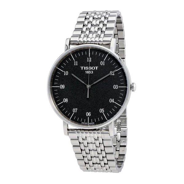 Tissot everytime Medium Silver Stainless Steel Black Dial Quartz Watch for Men's - T-1096101107700 - Image 2