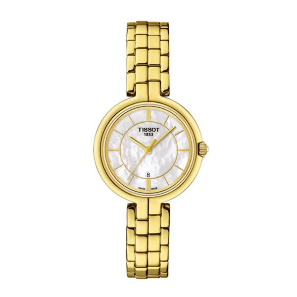 Tissot Flamingo Gold Stainless Steel Mother of pearl Dial Quartz Watch for Ladies - T-0942103311100