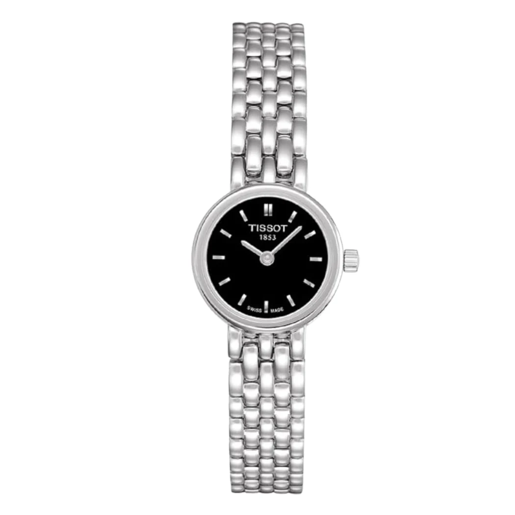 Tissot Lovely Silver Stainless Steel Black Dial Quartz Watch for Ladies - T-0580091105100