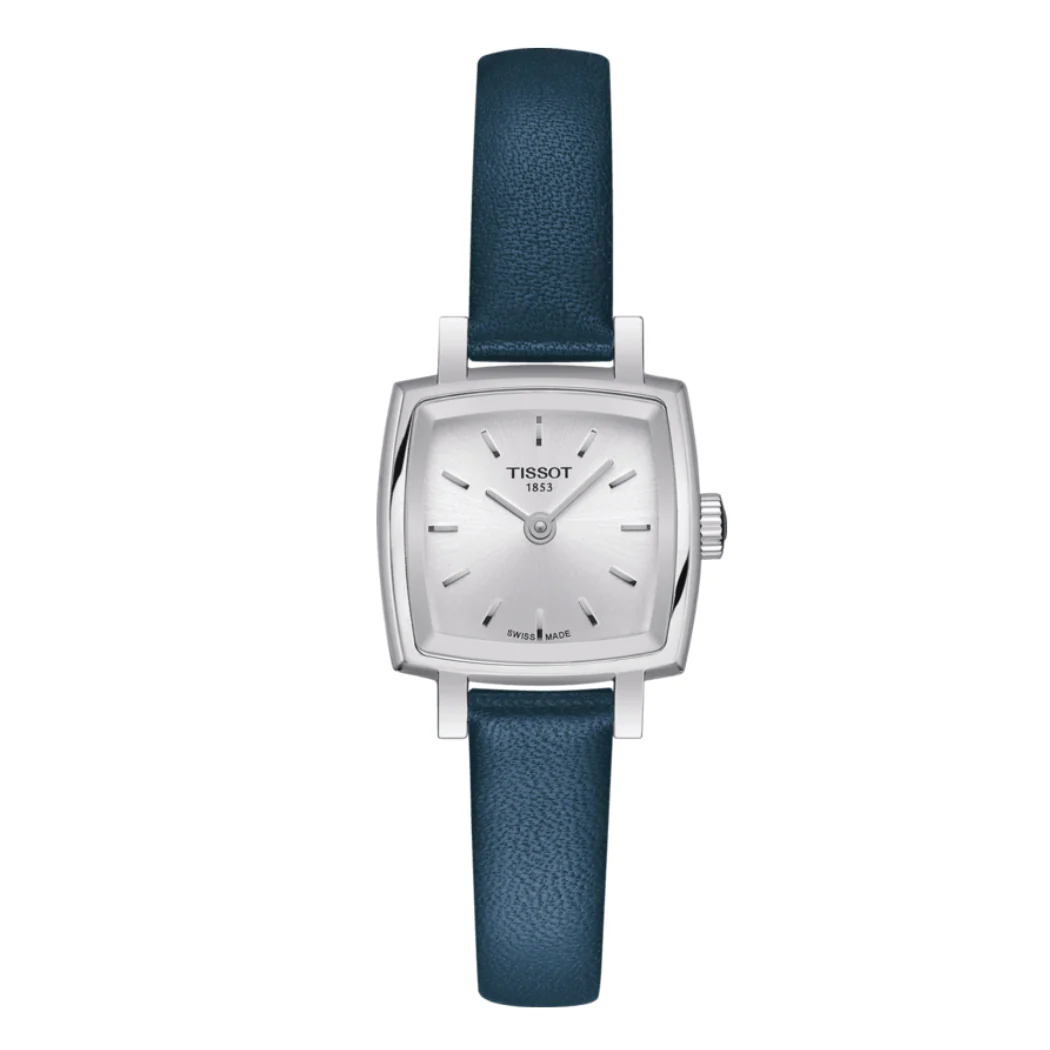 Tissot Lovely Square Blue Leather Strap Silver Dial Quartz Watch for Ladies - T0581091603100